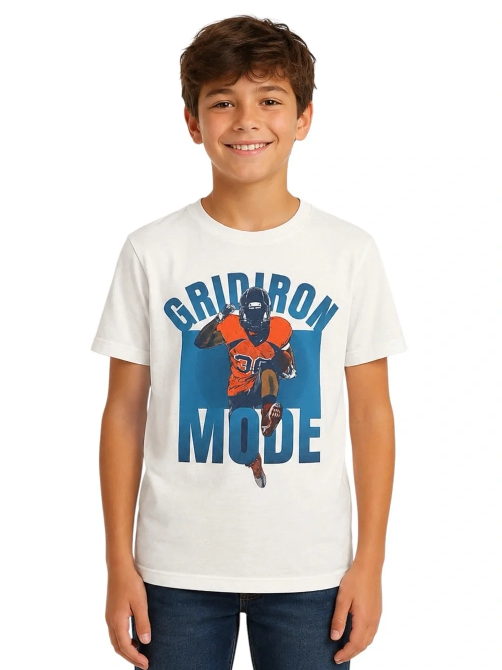 The Children’s Place Boys White Cotton Tee Football Gridiron Mode Graphic Size L